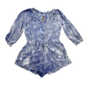 River + Sky Tie-Dye Indigo Be Free Romper With Pockets & Waist Tie